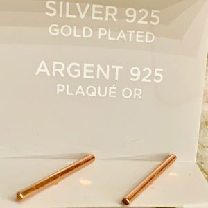 Sterling Silver. Gold Plated. Gold Bar Earrings.